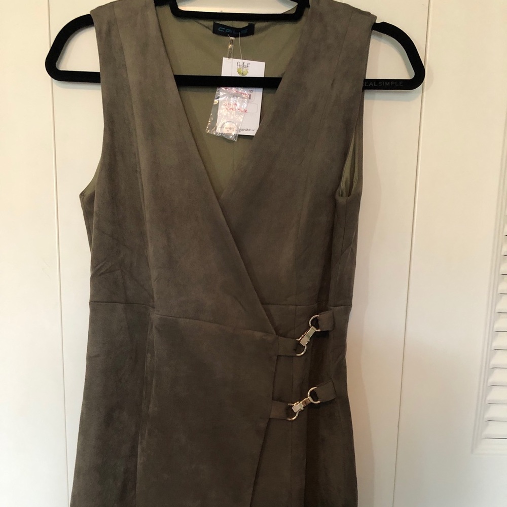 Suede sleeveless wrap dress NWT